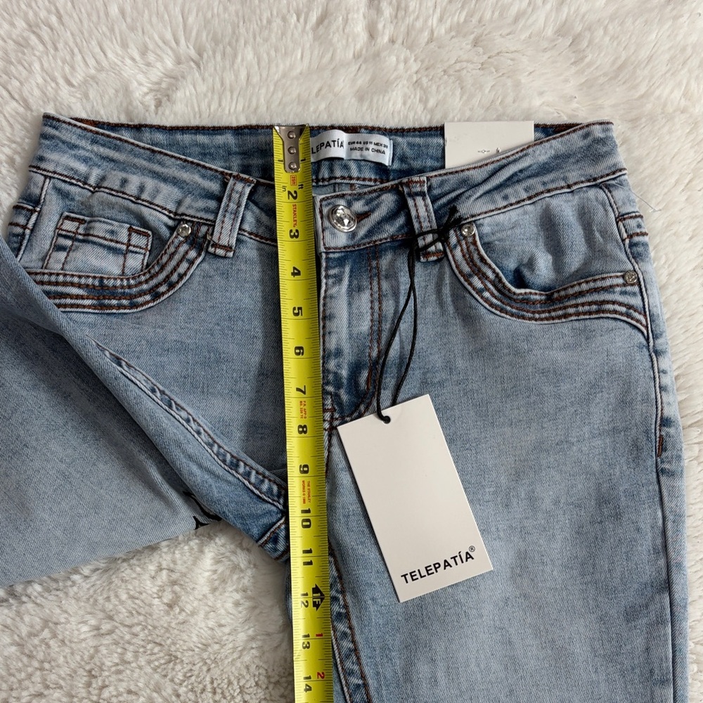 Telepatia Heart Embroidered Light Blue Bootcut Jeans,Size 11/30 - Picture 13 of 17